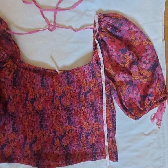 Fairycore Crop Top Smocked Puff Sleeve Vibrant Floral XL - Picture 10 of 11
